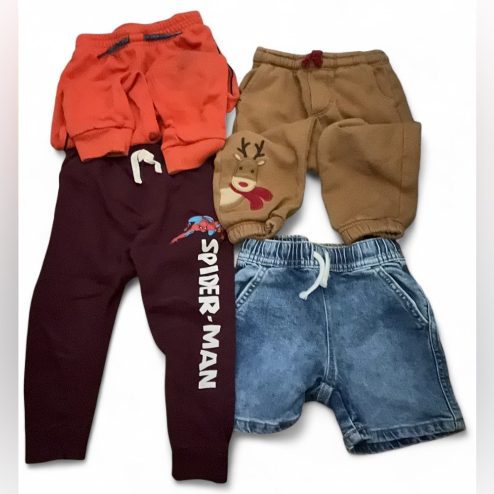 Boys Size 3T Pants Bundle Spider-Man, Reindeer Print, Orange Sweatpants & Denim